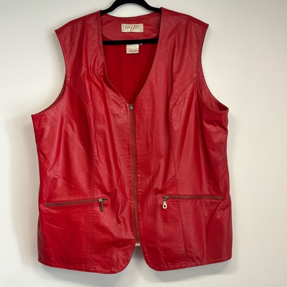 Women's Vibrant Red Leather Vest